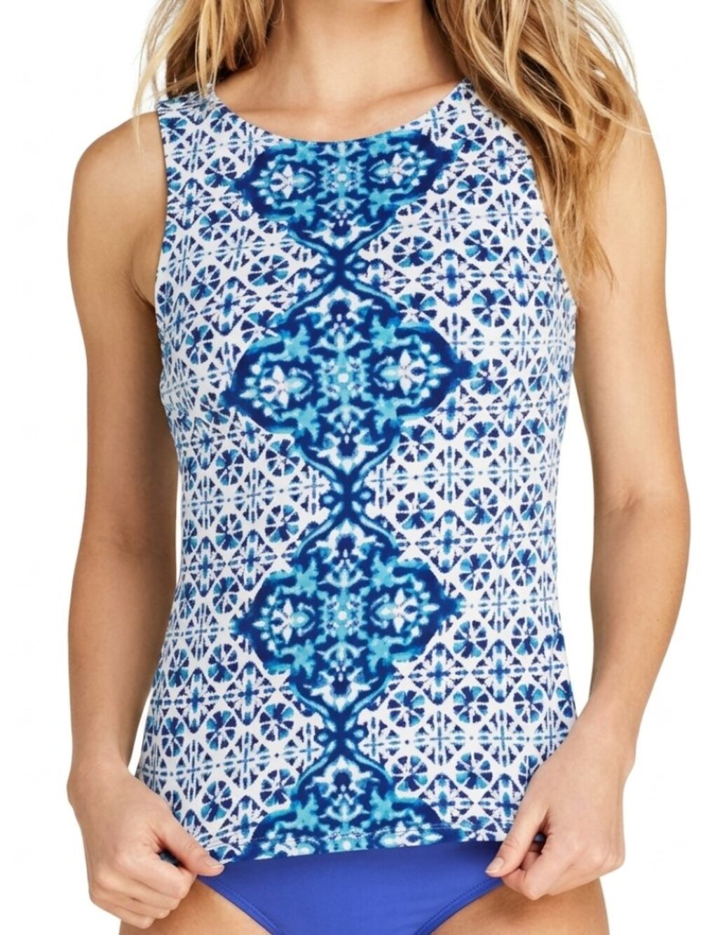 LANDS' END Plus Size MASTECTOMY High Neck UPF 50 Modest Tankini Swimsuit Top 16W
